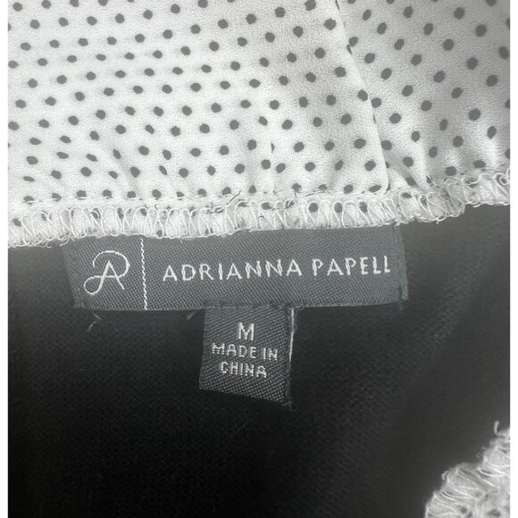 Adrianna Papell Twofer Ruffle Neck Black & Ivory Polka Dot Layered Sweater M - Picture 14 of 15